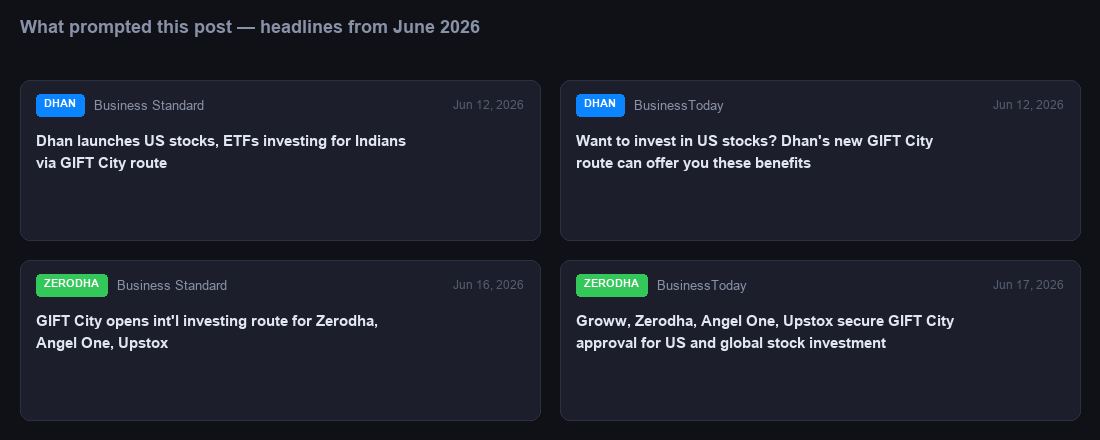News headlines: Dhan launches US stocks via GIFT City on June 12, Zerodha and others get approval on June 16-17