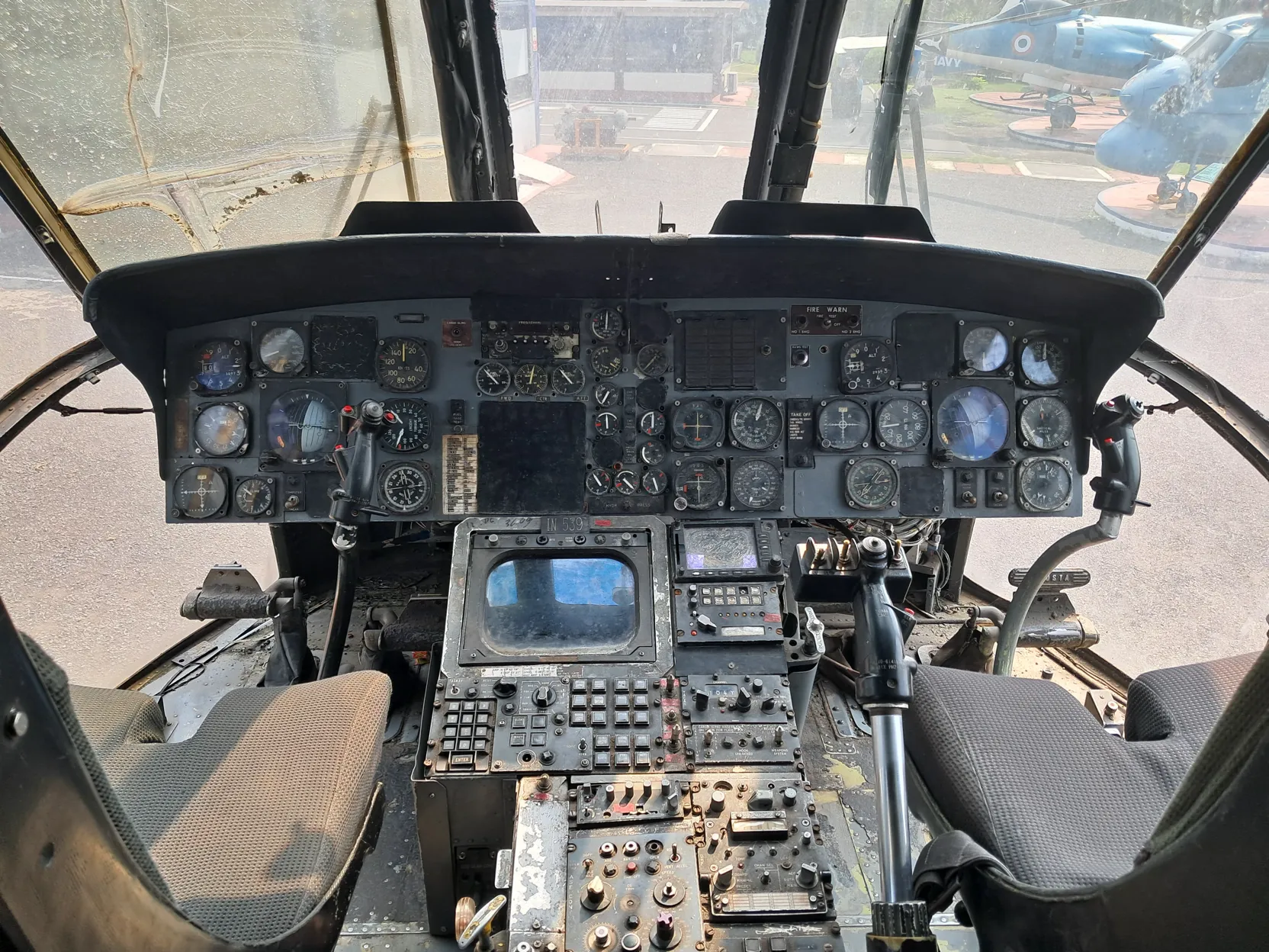 The cockpit of a Sikorsky UH-3H helicopter