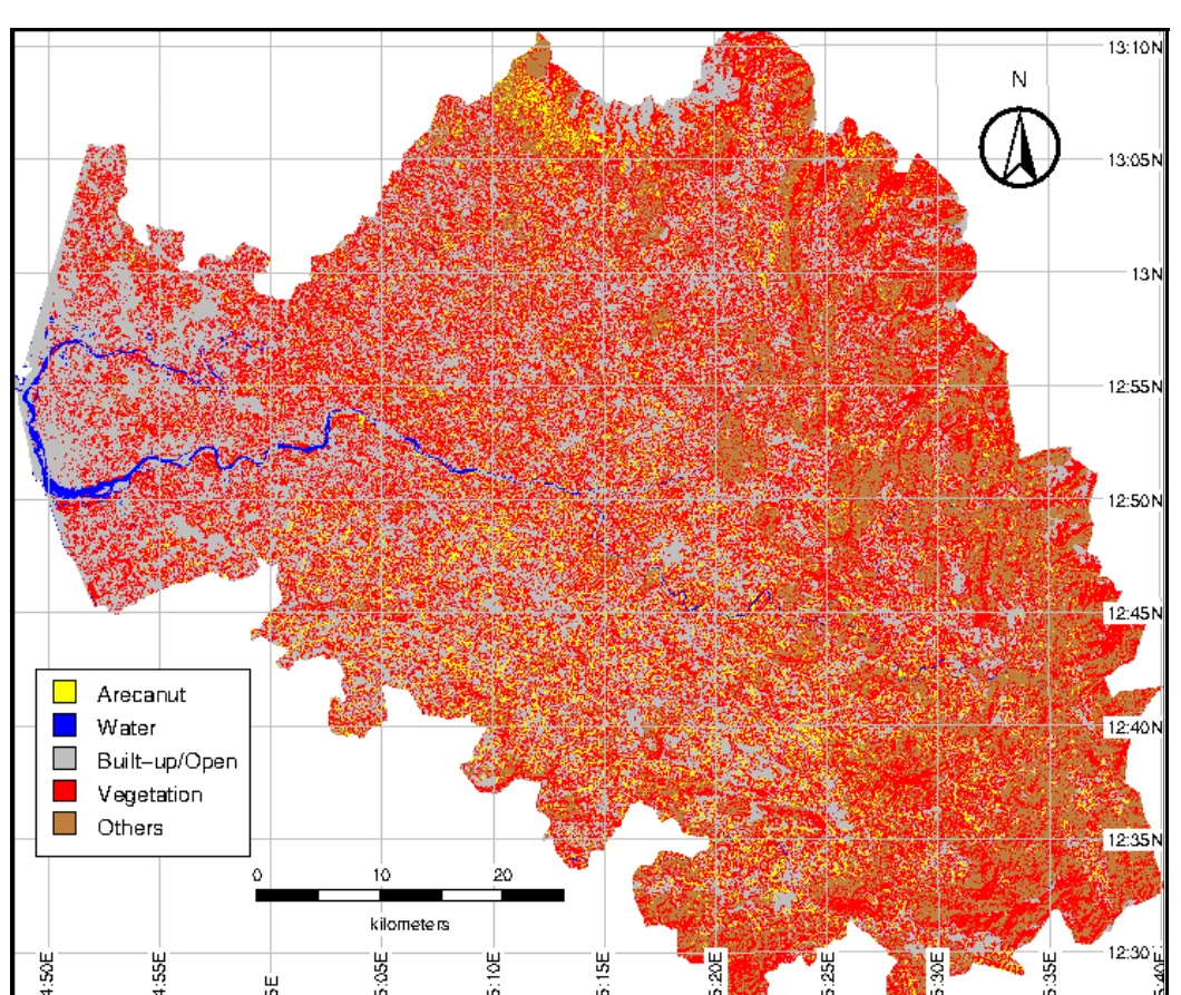 Classified map of Dakshina Kannada for 2003, arecanut in yellow